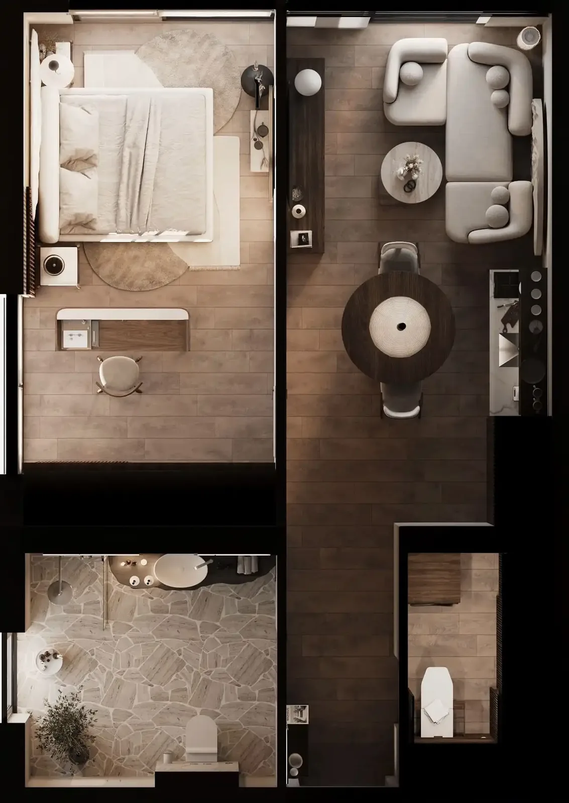 Apartment floor plan seen from above — Sunny Moon Phuket, Nai Harn