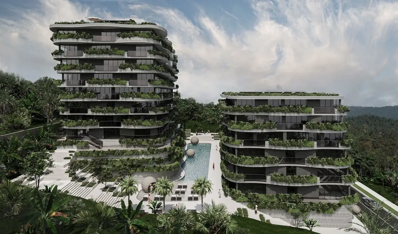 Two buildings with the pool between them — Sunny Moon Phuket, Nai Harn