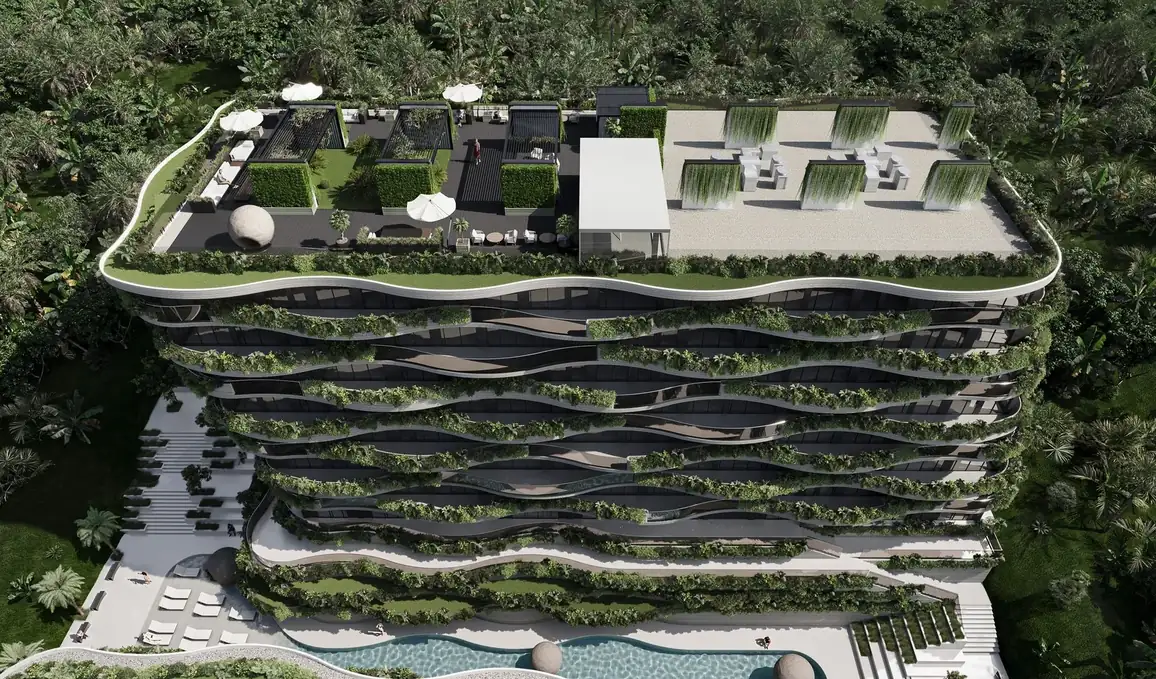 Aerial view: roof garden and pool — Sunny Moon Phuket, Nai Harn