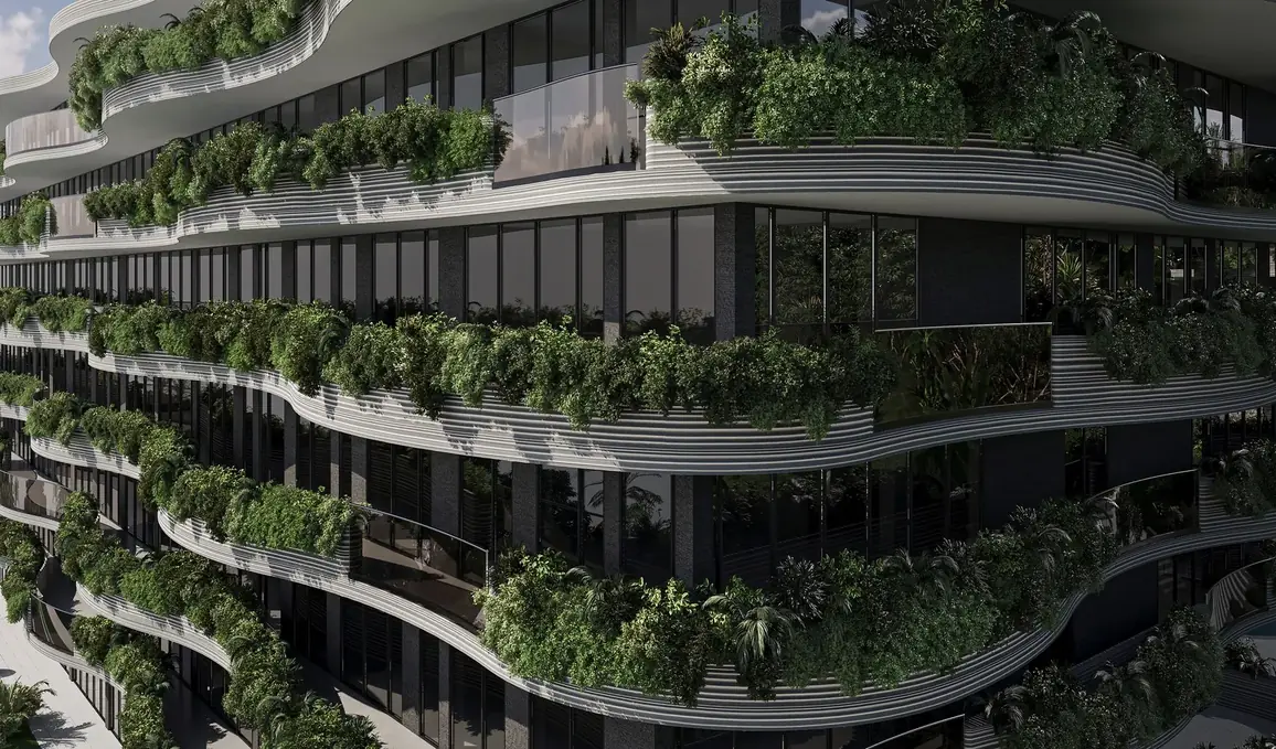 Close-up of the planted balconies — Sunny Moon Phuket, Nai Harn