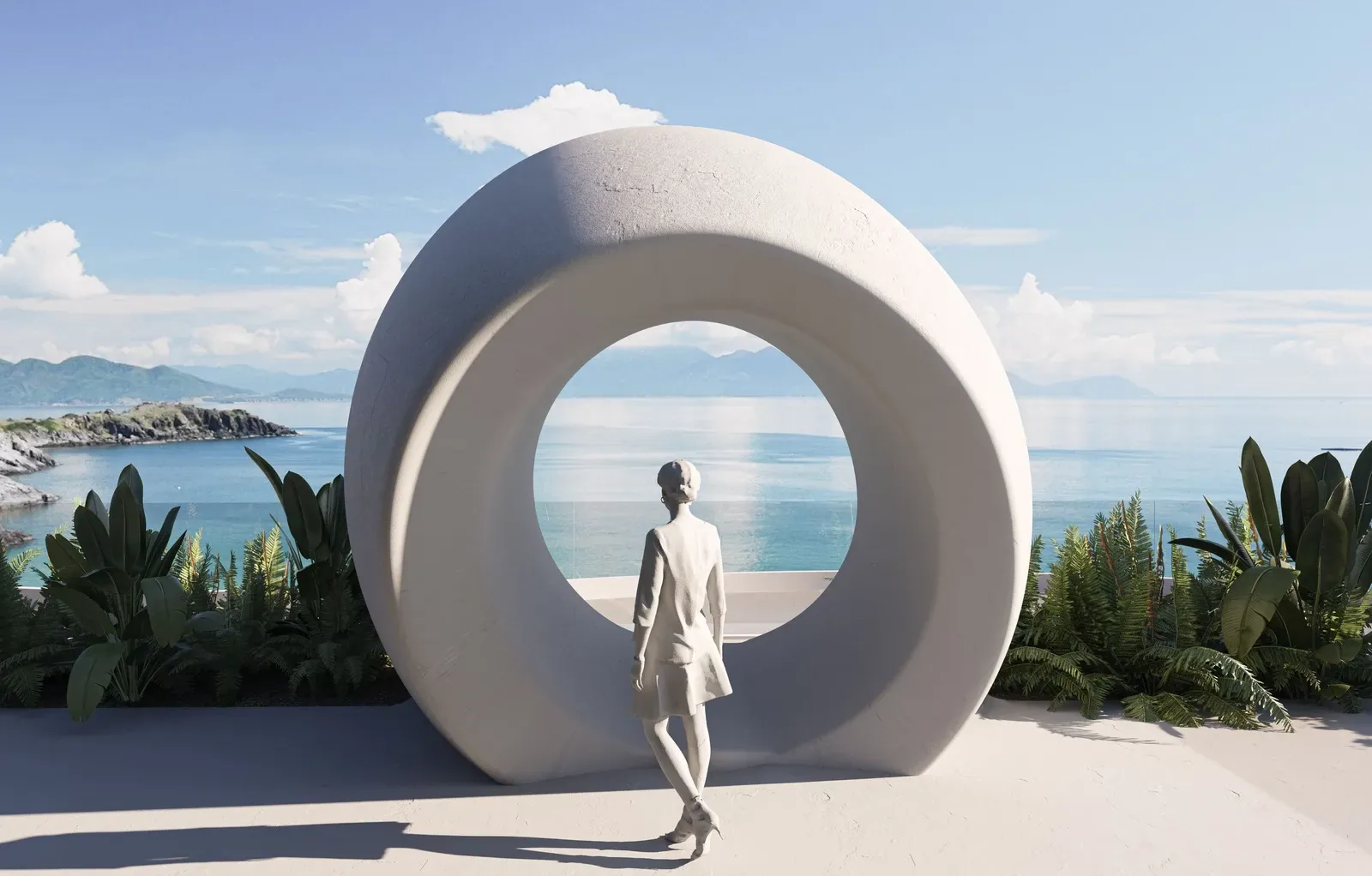 Circular art installation overlooking the sea — Sunny Moon Phuket, Nai Harn