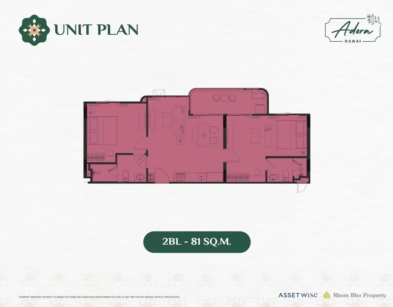 2BL floor plan, 81 sq m — The Title Adora, Rawai