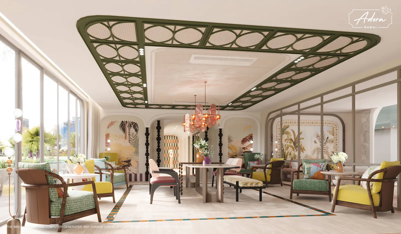 Co-working space with decorative ceiling and armchairs — The Title Adora, Rawai