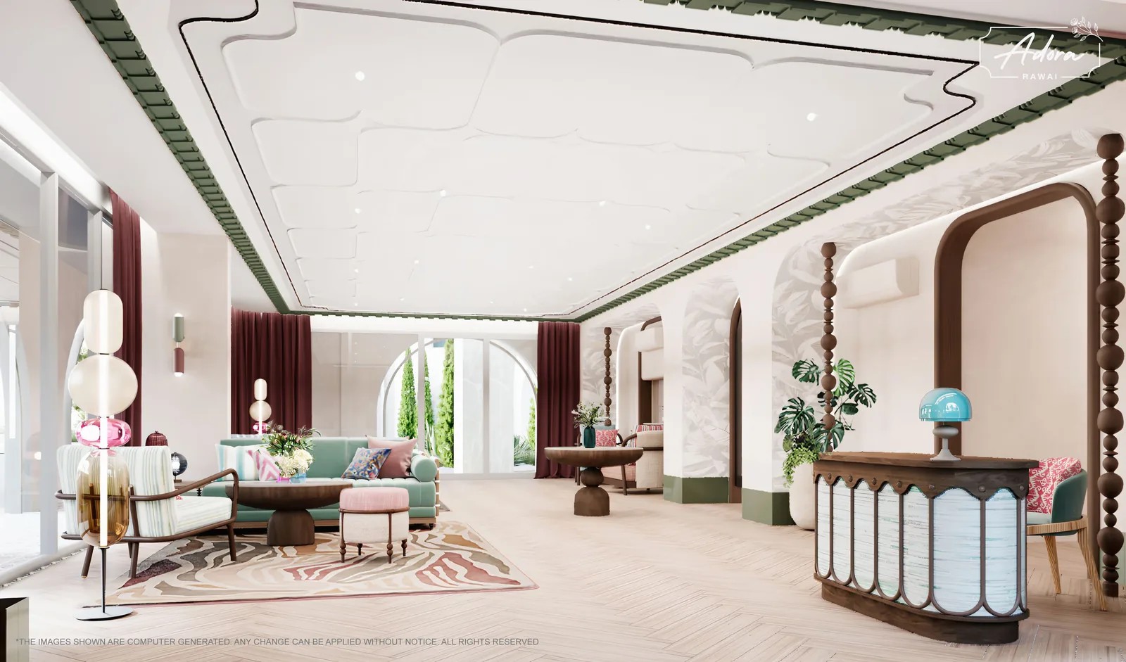 Lounge with reception and soft seating — The Title Adora, Rawai