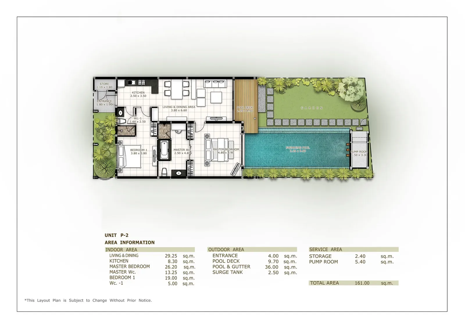 Villa Miriama, Най Харн — план виллы: 161 м² общей площади, юнит P-2