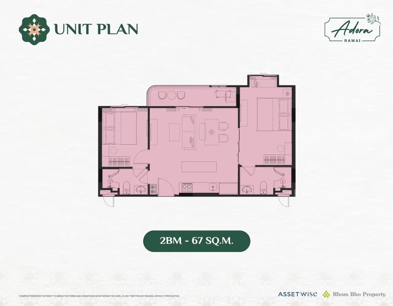 2BM floor plan, 67 sq m — The Title Adora, Rawai