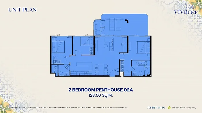 Планировка 2 Bedroom Penthouse 02A, 128,5 м² — The Title Vivana, Камала