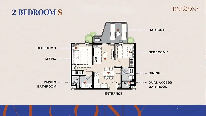 Планировка 2 Bedroom S с балконом — The Title Balcony Nai Yang, Найянг
