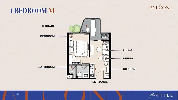 Планировка 1 Bedroom M с террасой — The Title Balcony Nai Yang, Найянг