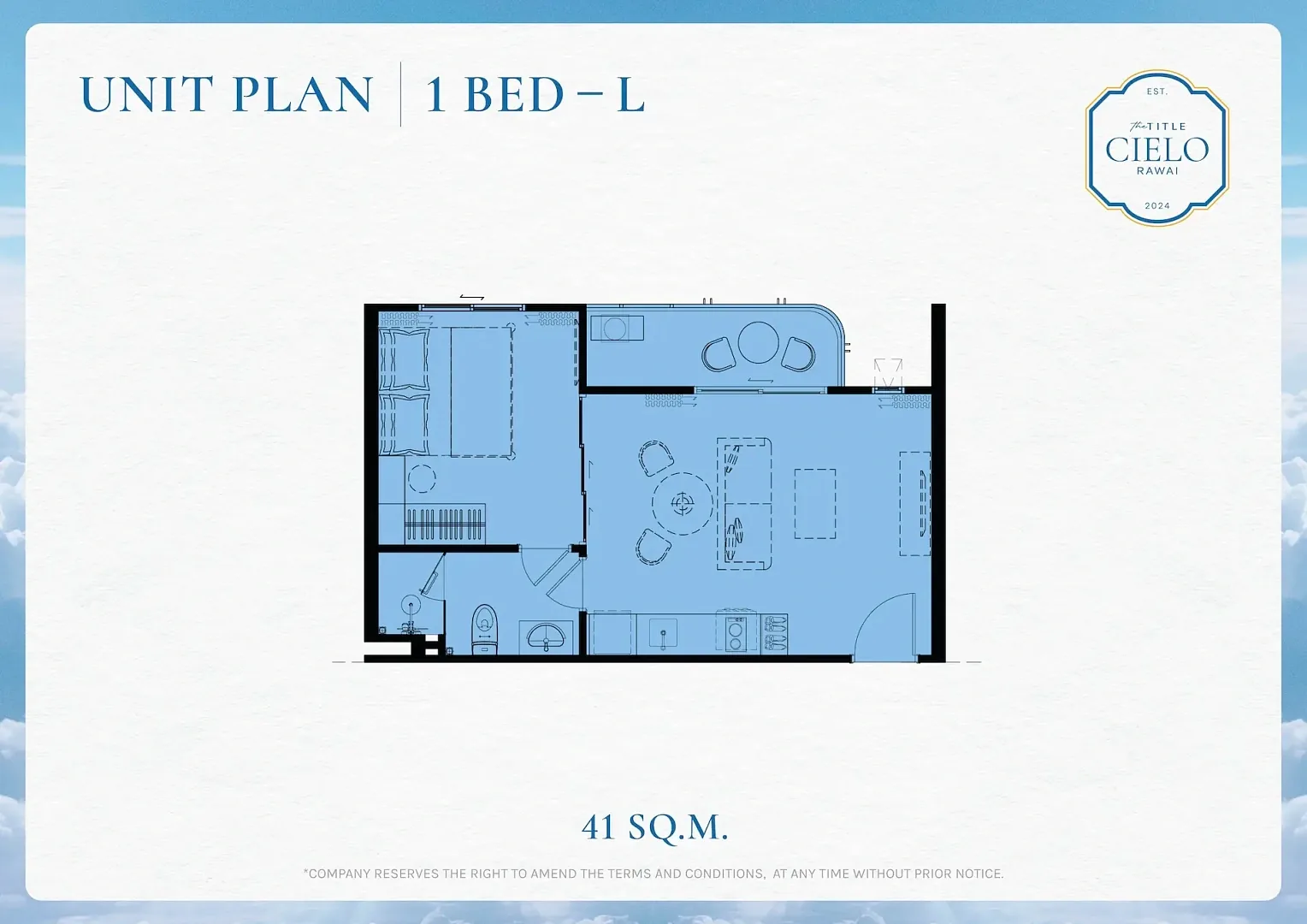 1 Bed L floor plan, 41 sq m — The Title Cielo, Rawai