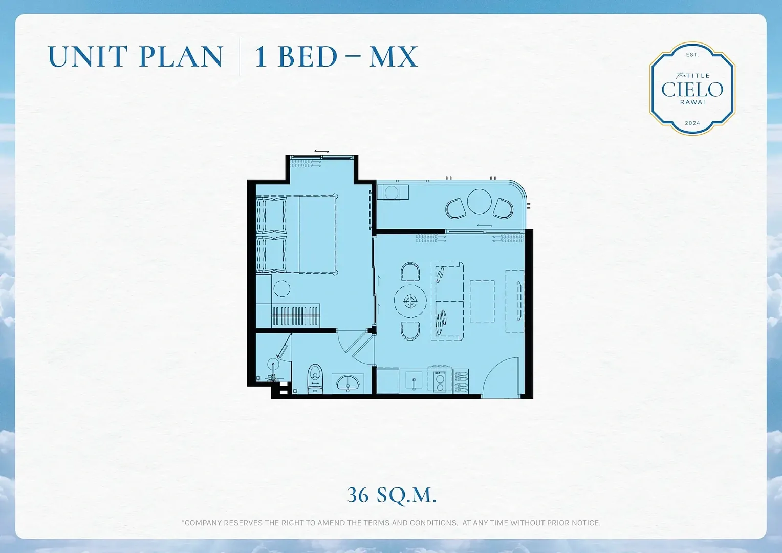 1 Bed MX floor plan, 36 sq m — The Title Cielo, Rawai