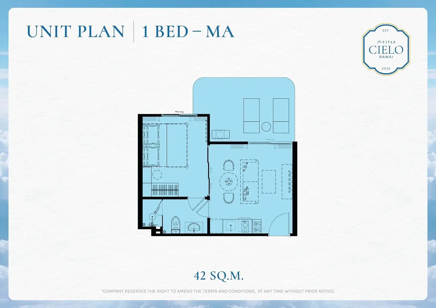 1 Bed MA floor plan, 42 sq m — The Title Cielo, Rawai