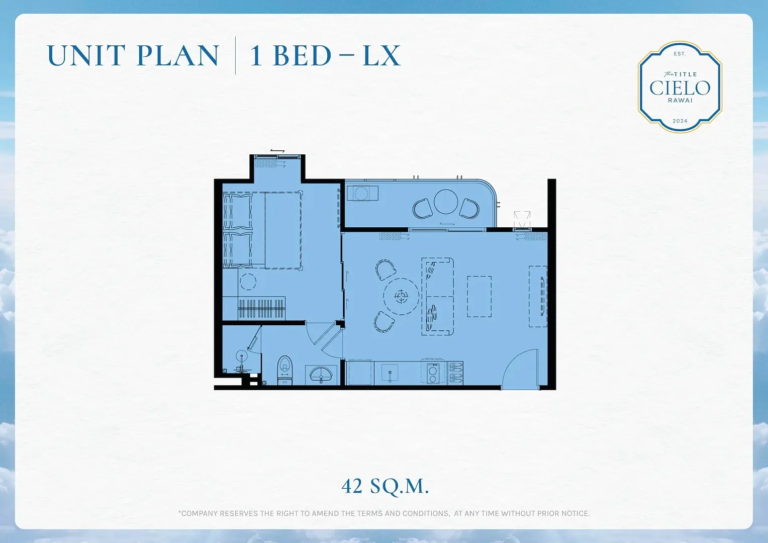 1 Bed LX floor plan, 42 sq m — The Title Cielo, Rawai
