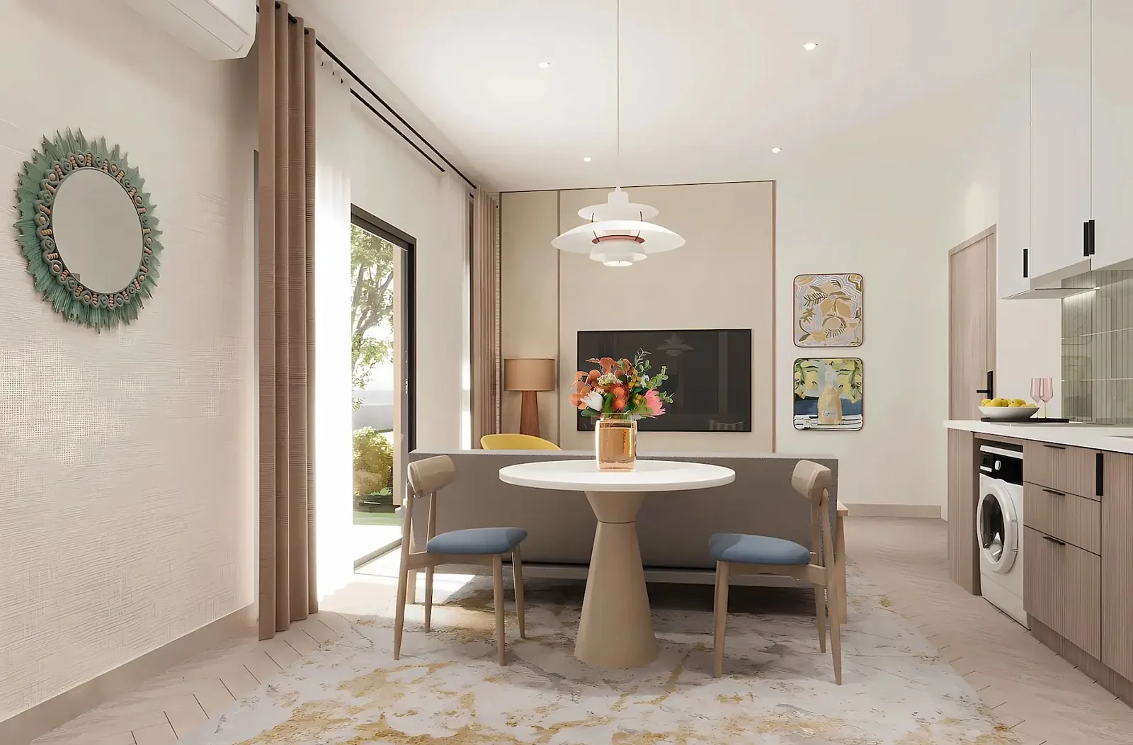 Dining table for two by the kitchen with washing machine — The Title Cielo, Rawai
