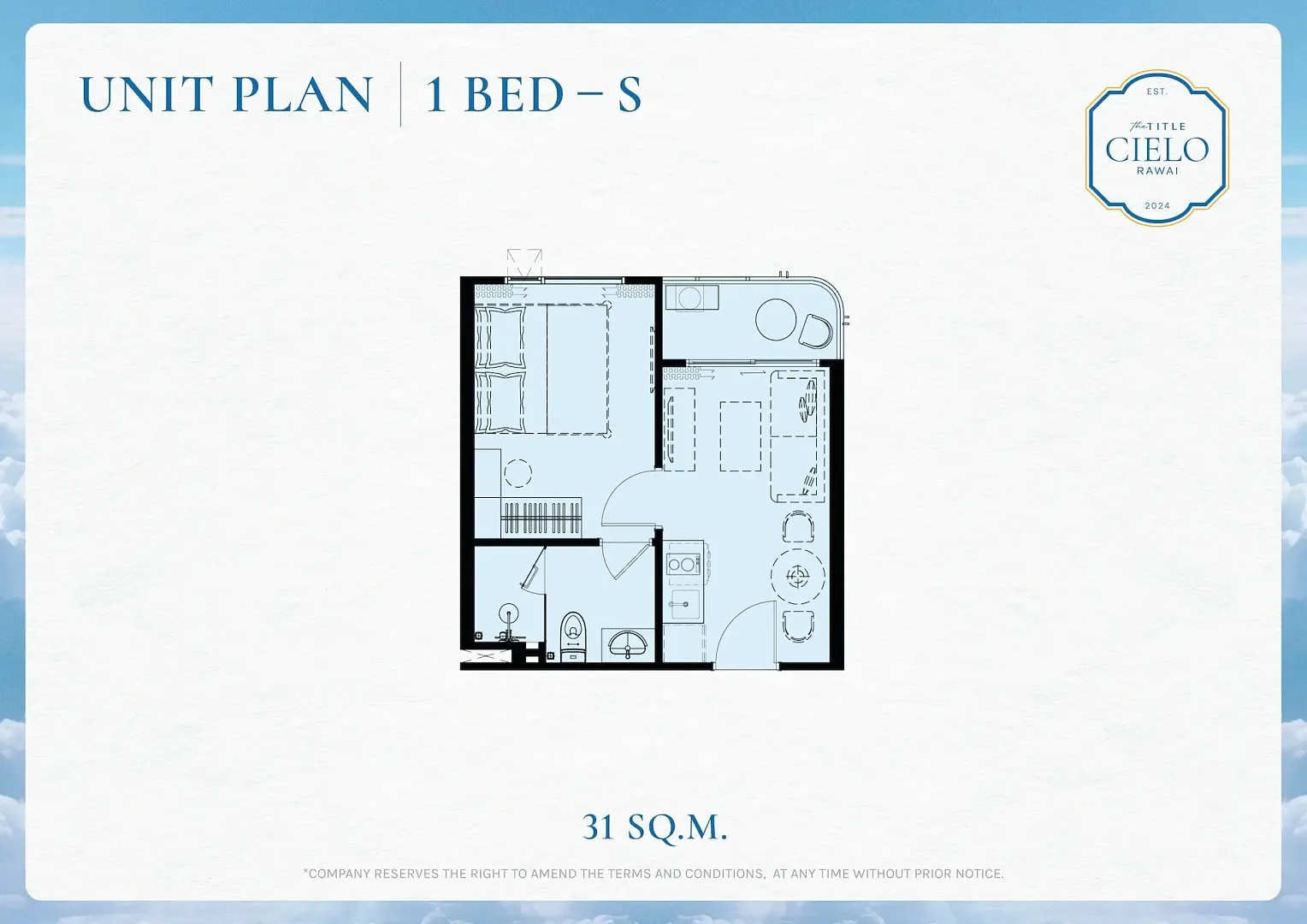 1 Bed S floor plan, 31 sq m — The Title Cielo, Rawai
