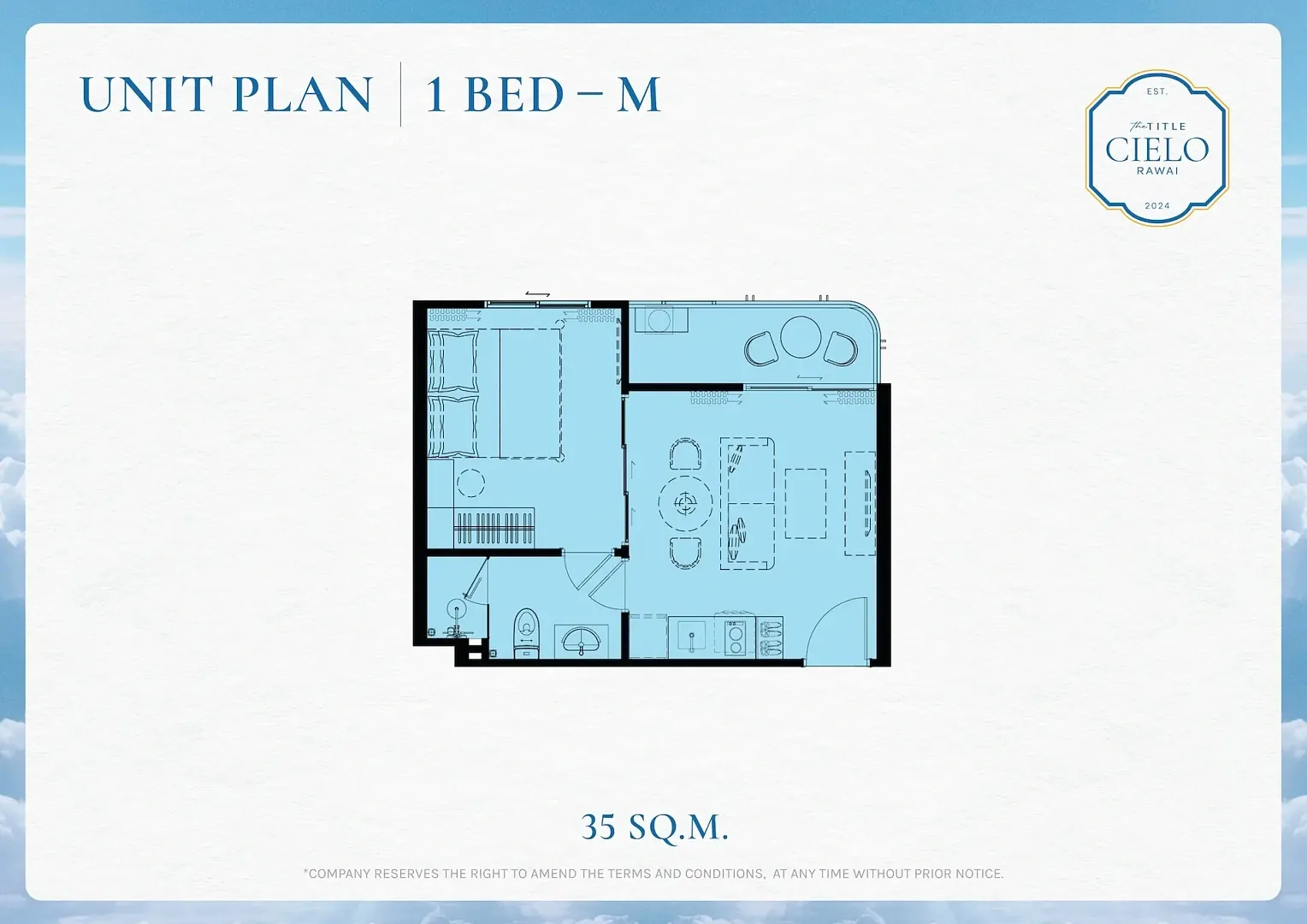 1 Bed M floor plan, 35 sq m — The Title Cielo, Rawai