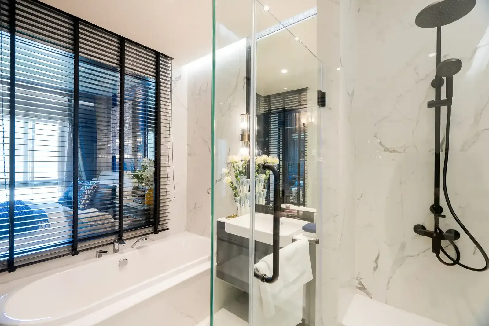 Bathroom with tub by the window and shower behind glass — The Title Heritage, Bang Tao