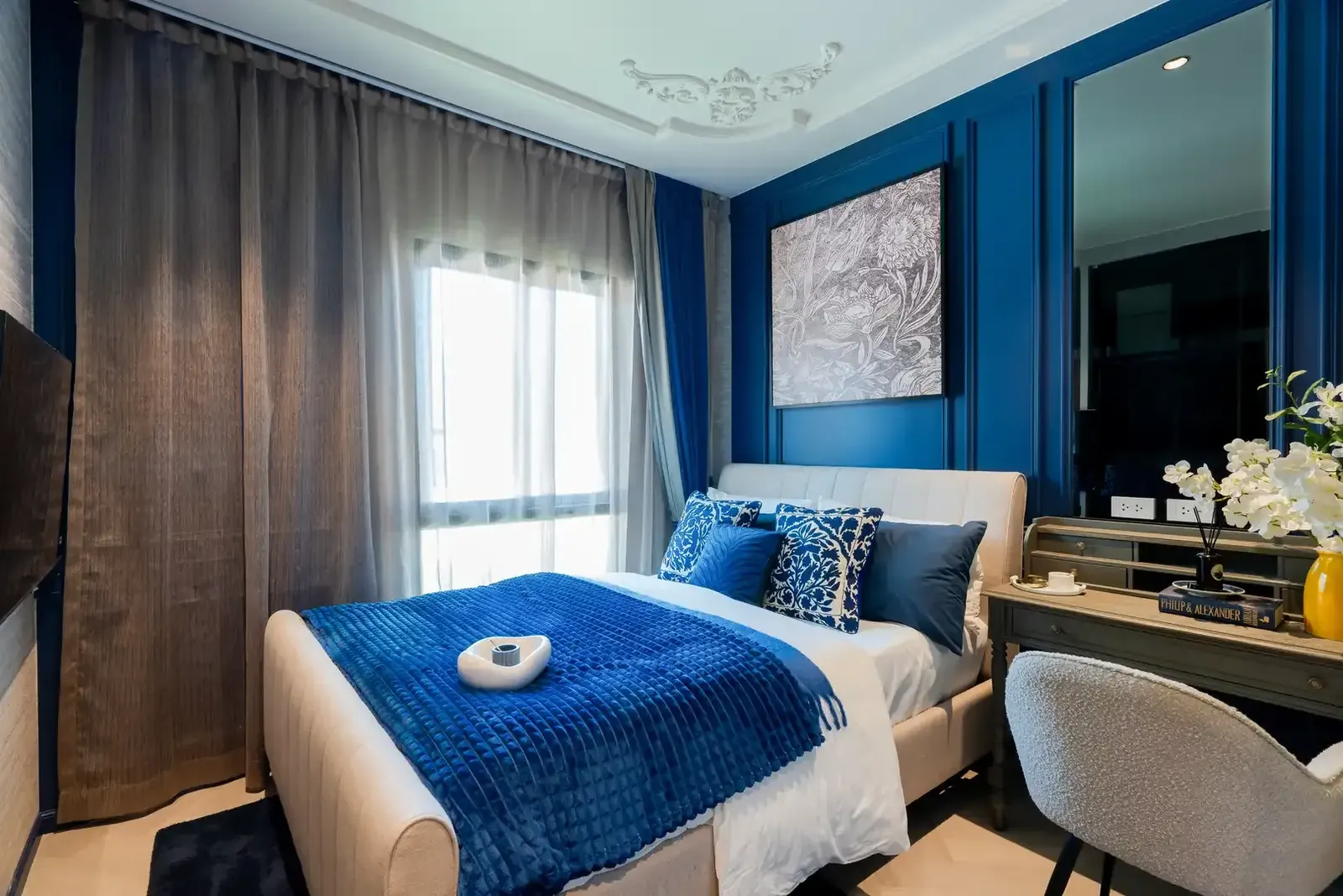 Bedroom with blue throw and dressing table — The Title Heritage, Bang Tao