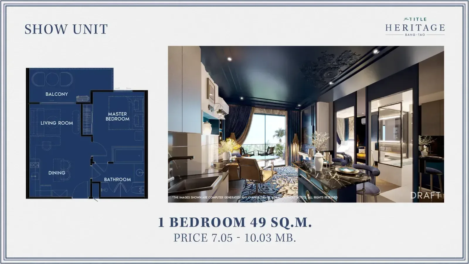 Show unit floor plan, 1 Bedroom, 49 sq m — The Title Heritage, Bang Tao
