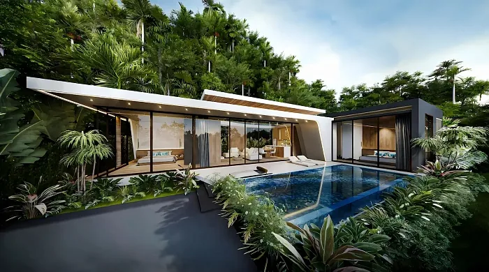 Кухня-столовая с мраморным островом и люстрой — Aileen Villas Phase 6, Банг Тао