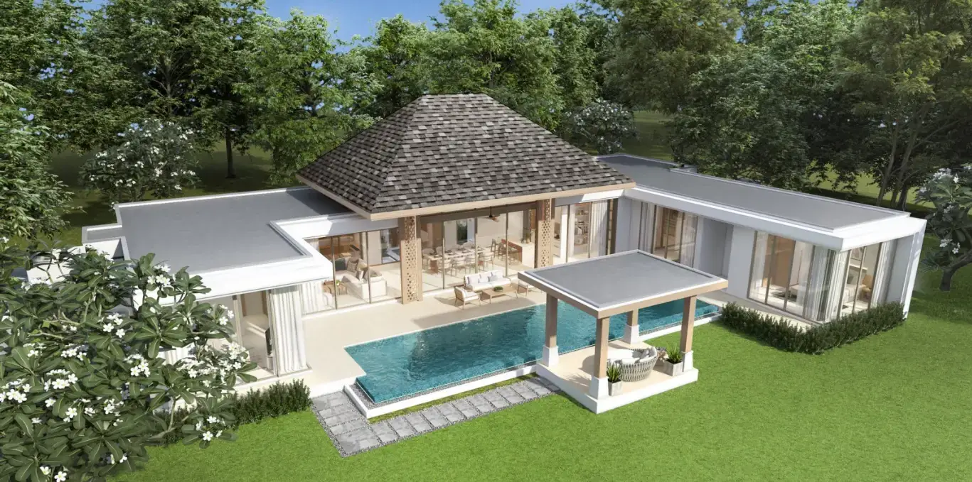 Вилла с бассейном и беседкой, вид сверху — The Ozone Campus Villa, Банг Тао