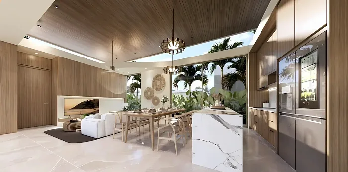 Кухня-столовая с мраморным островом и люстрой — Aileen Villas Phase 6, Банг Тао
