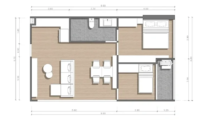 Планировка квартиры с размерами — Hennessy Residence, Карон