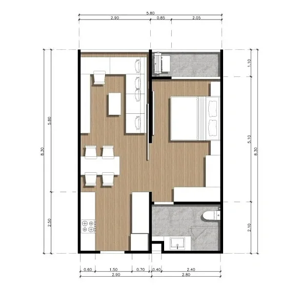 Планировка квартиры с размерами — Hennessy Residence, Карон