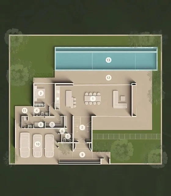 Планировка первого этажа с бассейном и гаражом — Clover Residence, Банг Тао