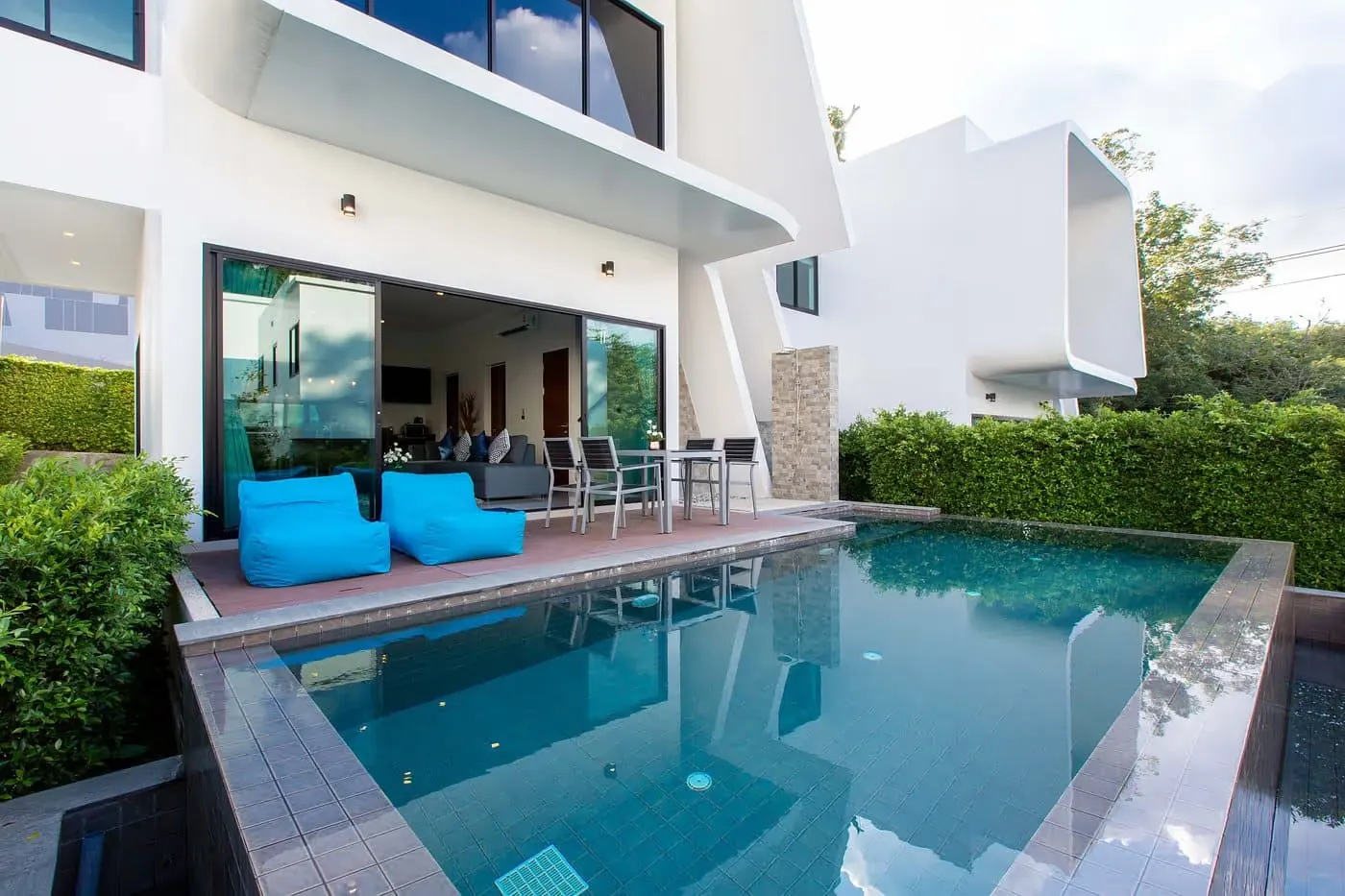 Villa pool with deck and bean bags — Utopia Nai Harn, Nai Harn