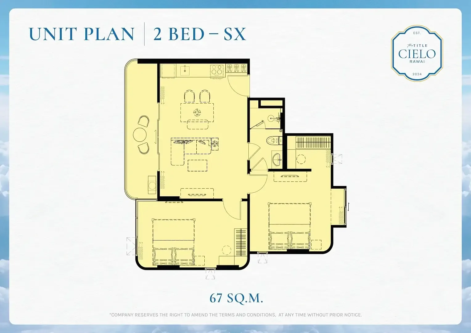 2 Bed SX floor plan, 67 sq m — The Title Cielo, Rawai
