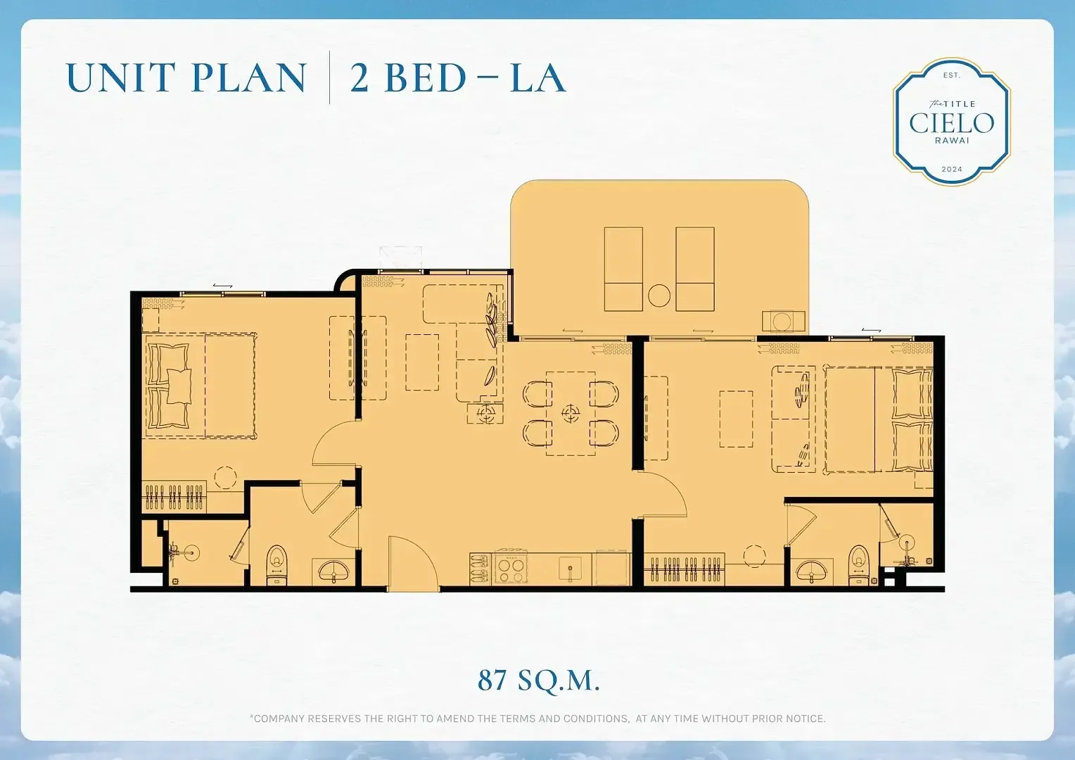 2 Bed LA floor plan, 87 sq m — The Title Cielo, Rawai