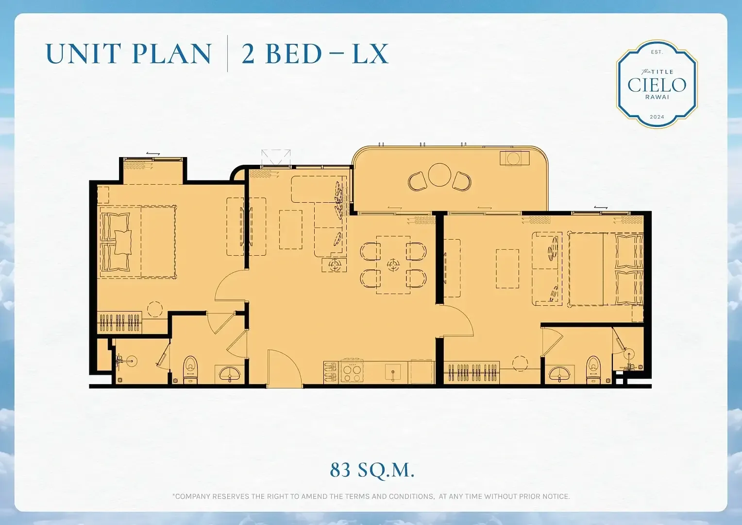 2 Bed LX floor plan, 83 sq m — The Title Cielo, Rawai