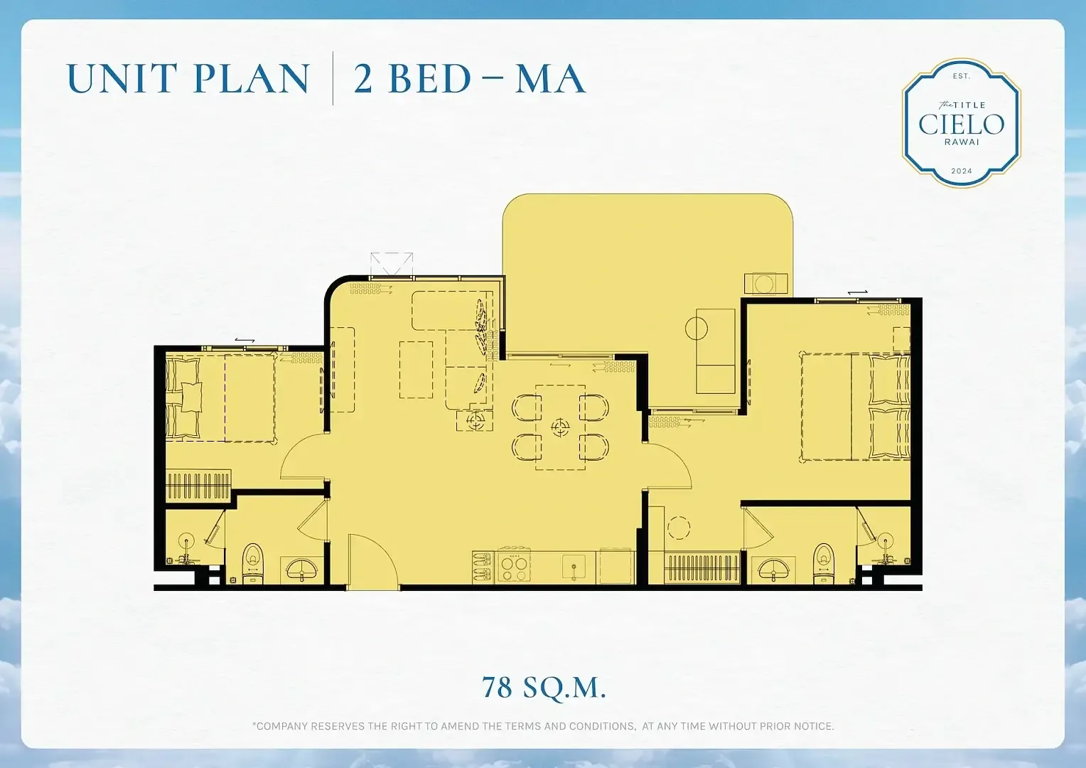 2 Bed MA floor plan, 78 sq m — The Title Cielo, Rawai