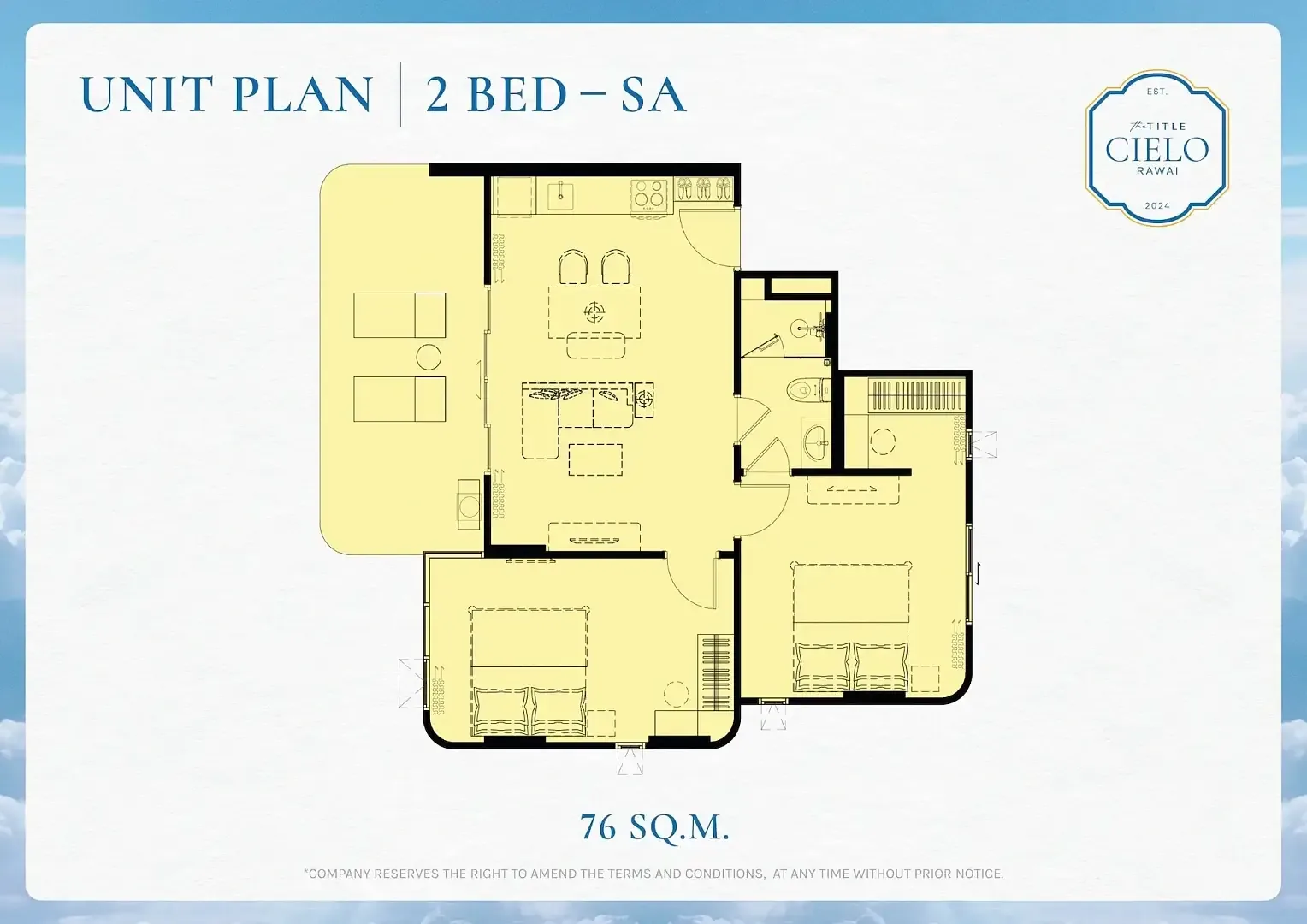2 Bed SA floor plan, 76 sq m — The Title Cielo, Rawai