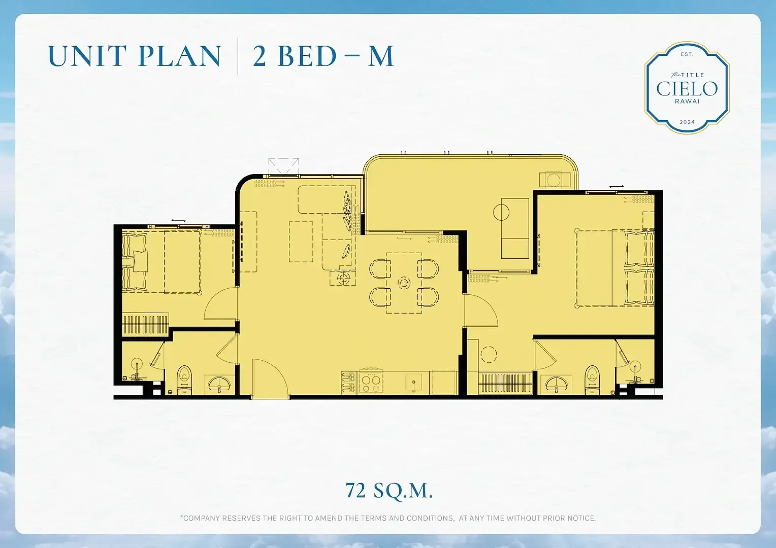 2 Bed M floor plan, 72 sq m — The Title Cielo, Rawai