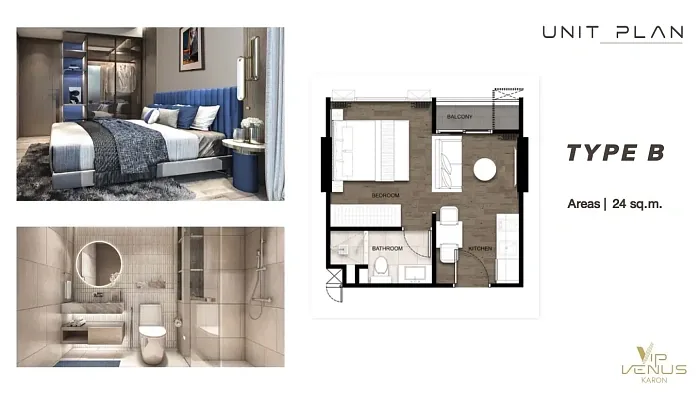 Планировка Type B, 24 м², с фото интерьера — VIP Venus Karon, Карон