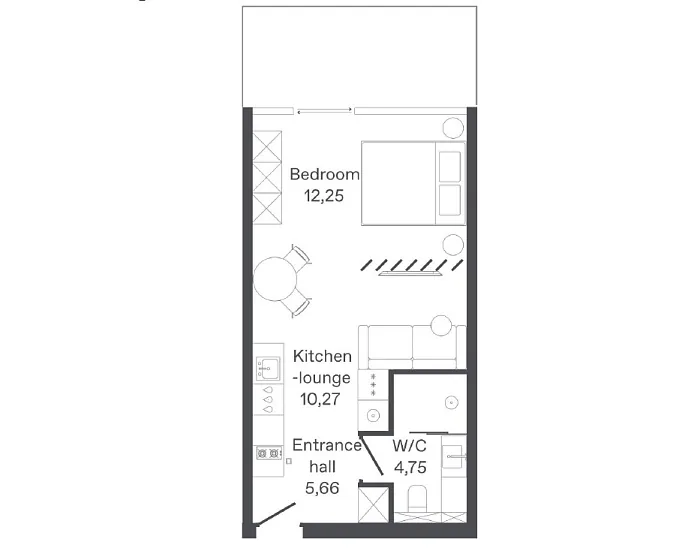 Планировка студии со спальной зоной 12,25 м² — Bamboo Forest, Банг Тао