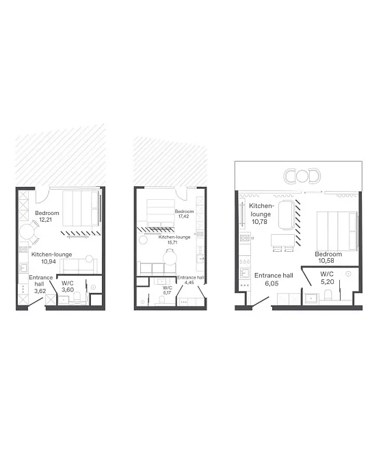 Планировки студий 42 и 52 м² — Bamboo Forest, Банг Тао