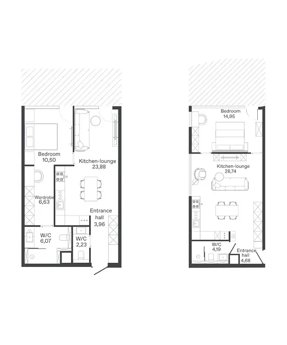 Планировки 1-bedroom 50 и 55 м² — Bamboo Forest, Банг Тао
