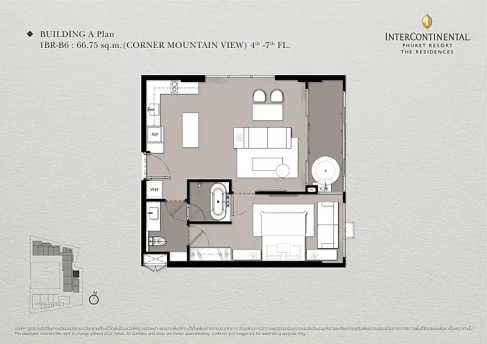 Планировка 1BR-B6 66,75 м², угловая — InterContinental Residences Kamala Beach, Камала