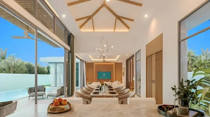 Гостиная-столовая с панорамным остеклением — The Ozone Campus Villa, Банг Тао