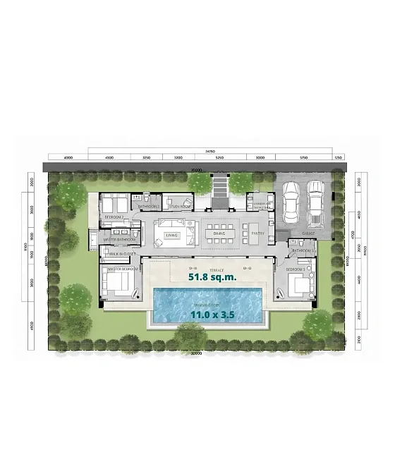 Планировка виллы с бассейном 11,0 × 3,5 м — The Ozone Campus Villa, Банг Тао