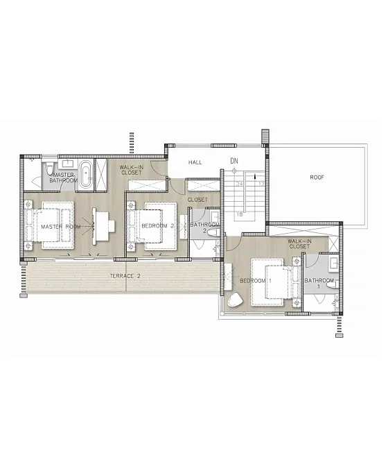 Планировка второго этажа с тремя спальнями — Ayana Luxury Villas, Банг Тао