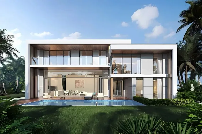 Фасад виллы с бассейном среди пальм — Ayana Luxury Villas, Банг Тао