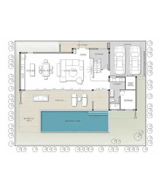 Планировка первого этажа с бассейном и гаражом — Ayana Luxury Villas, Банг Тао