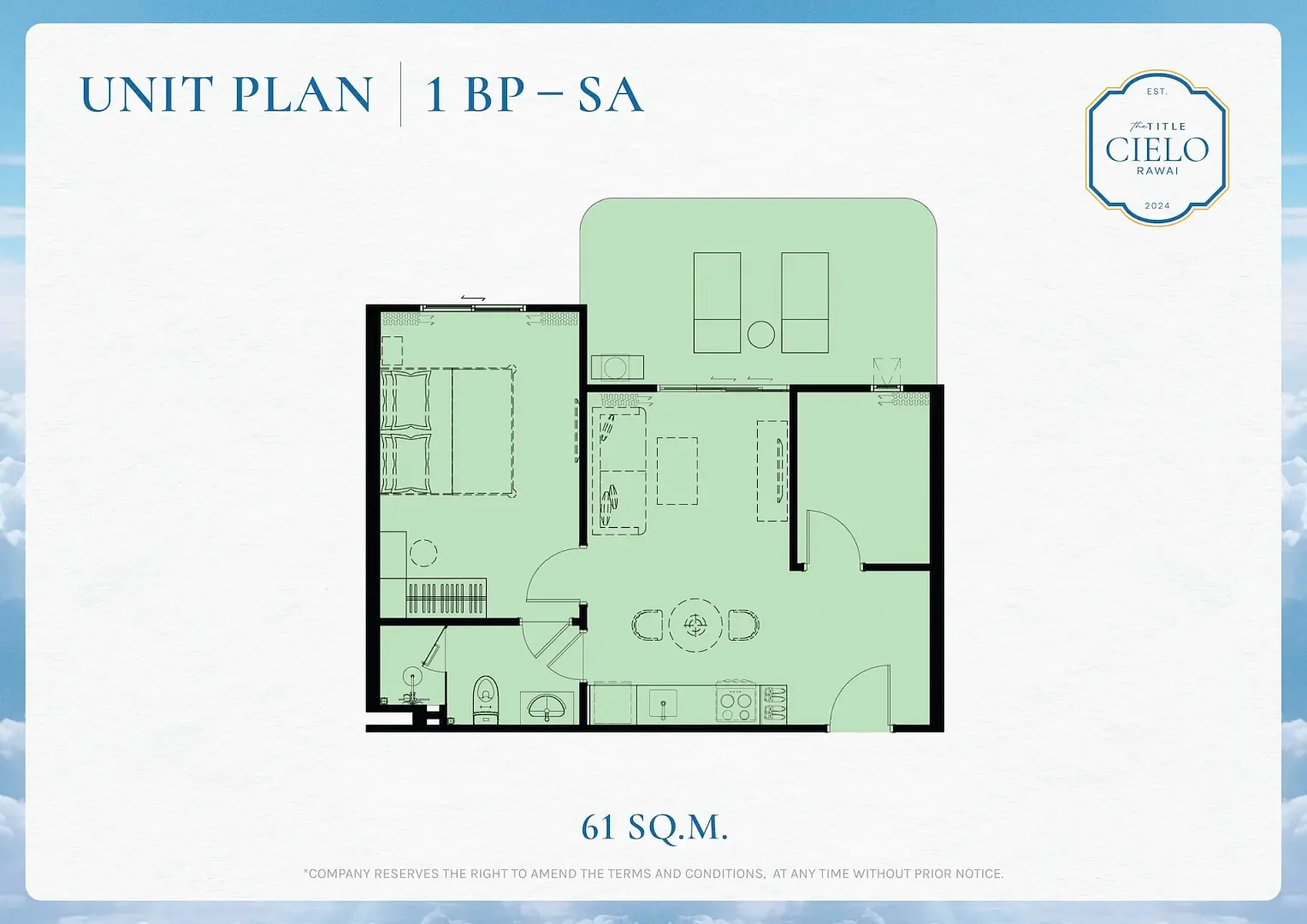 1 BP-SA floor plan, 61 sq m — The Title Cielo, Rawai