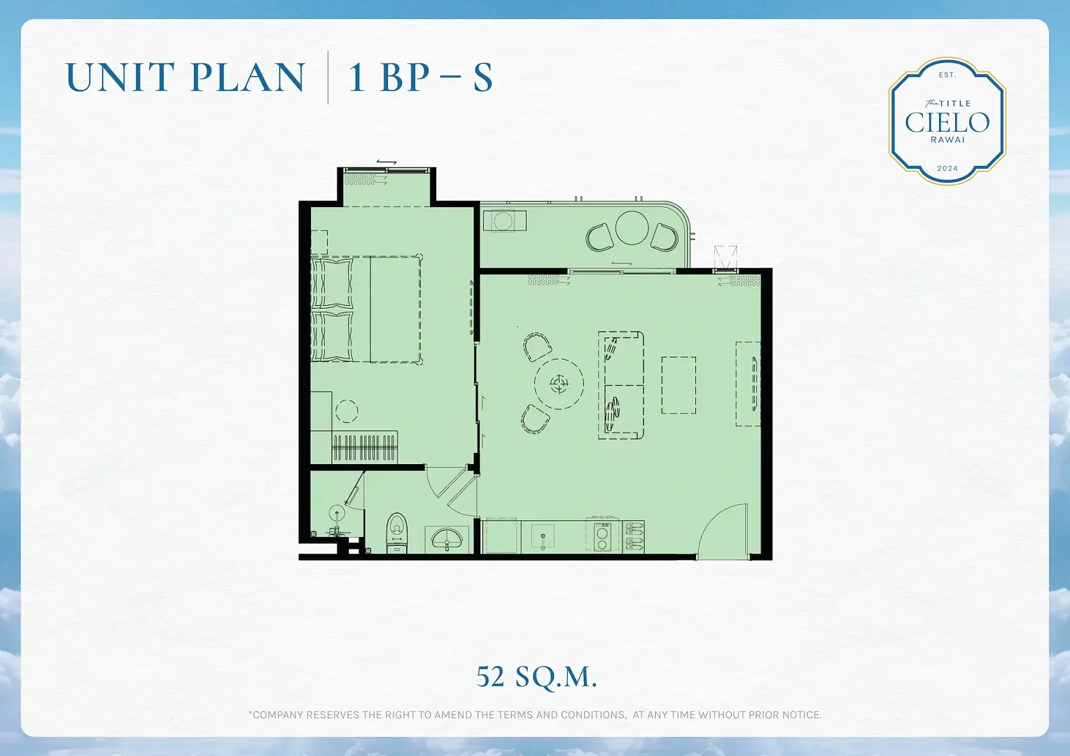 1 BP-S floor plan, 52 sq m — The Title Cielo, Rawai