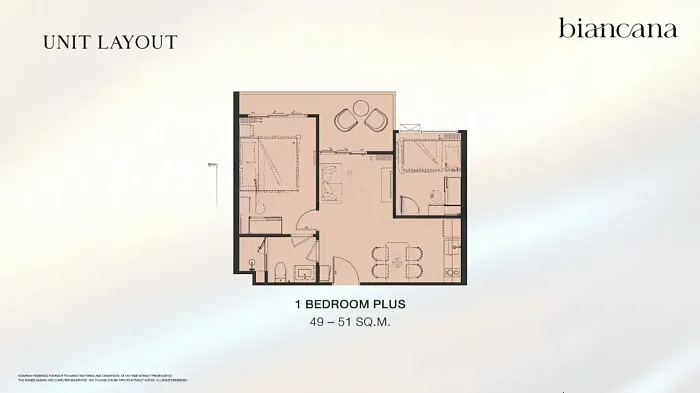 Планировка 1 Bedroom Plus, 49–51 м² — The Title Biancana, Сурин