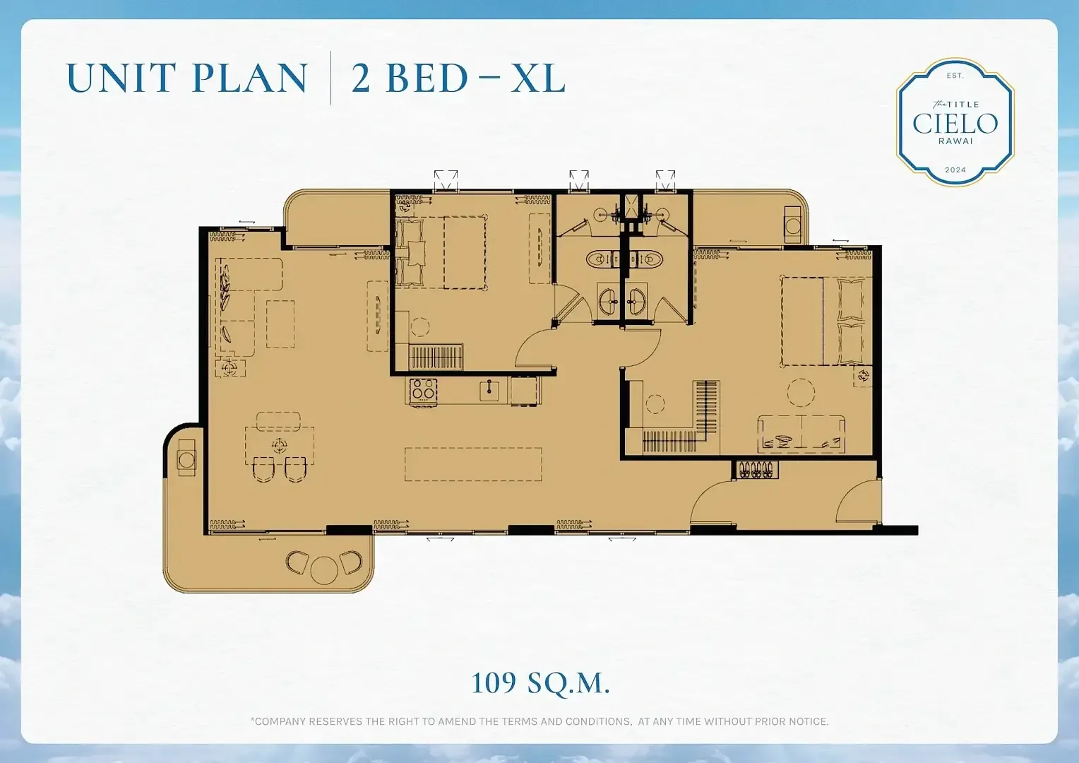 2 Bed XL floor plan, 109 sq m — The Title Cielo, Rawai